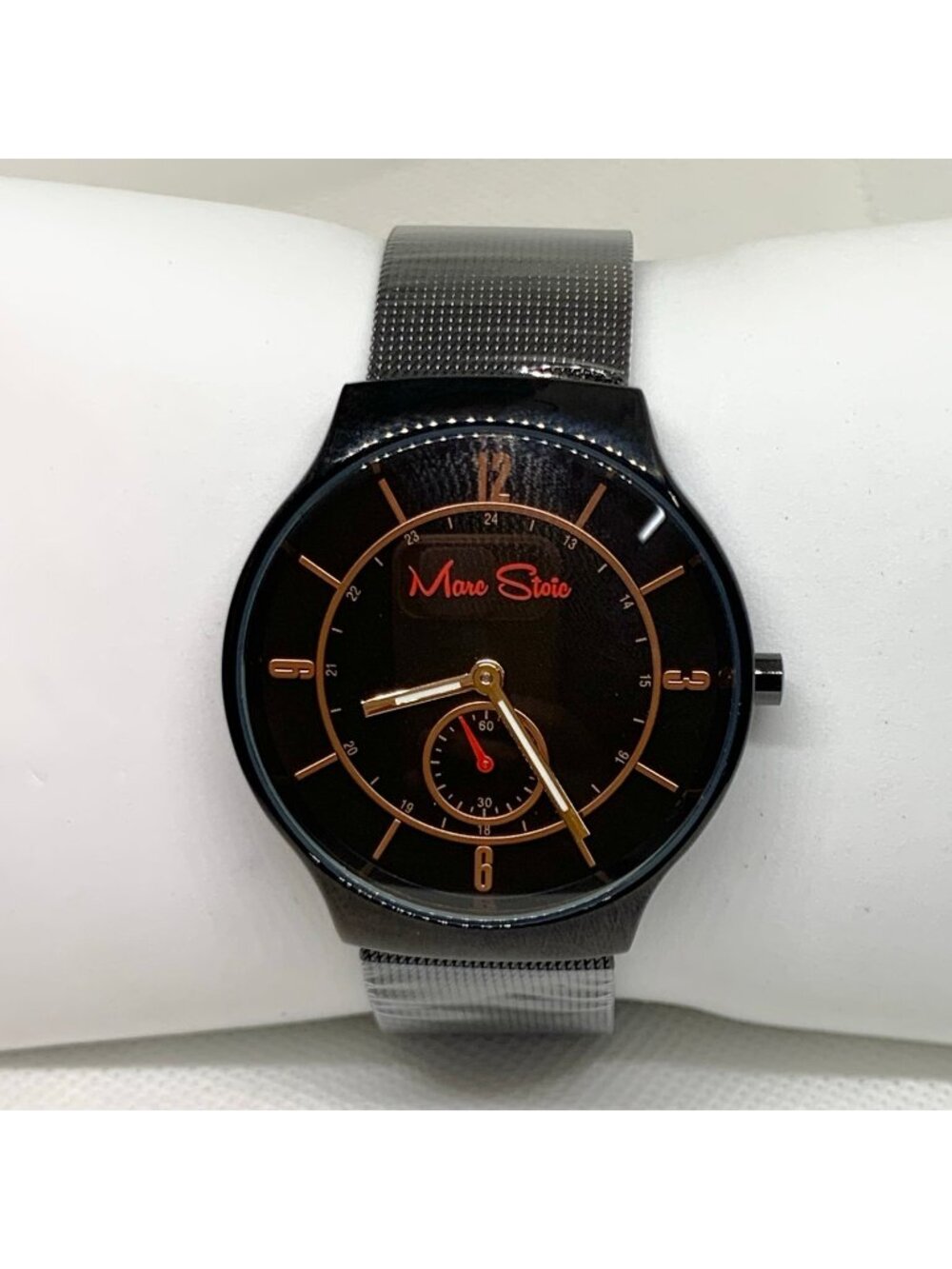 Marc stoic black tone quartz analog men’s watch 40mm small second running